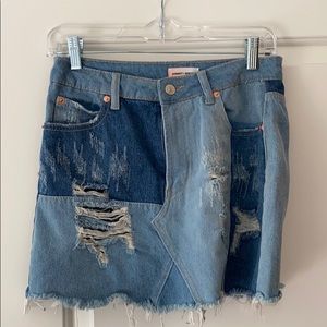 Patched denim skirt